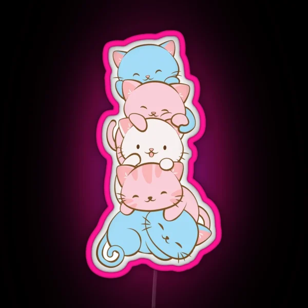 Transgender Pride Flag Cute Kawaii Cats Subtle LGBTQ RGB Neon Sign