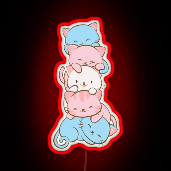 Transgender Pride Flag Cute Kawaii Cats Subtle LGBTQ RGB Neon Sign
