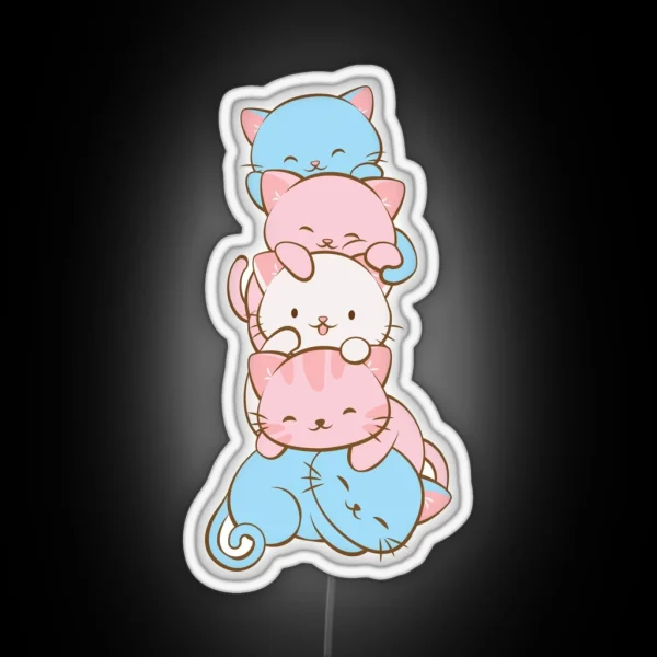 Transgender Pride Flag Cute Kawaii Cats Subtle LGBTQ RGB Neon Sign