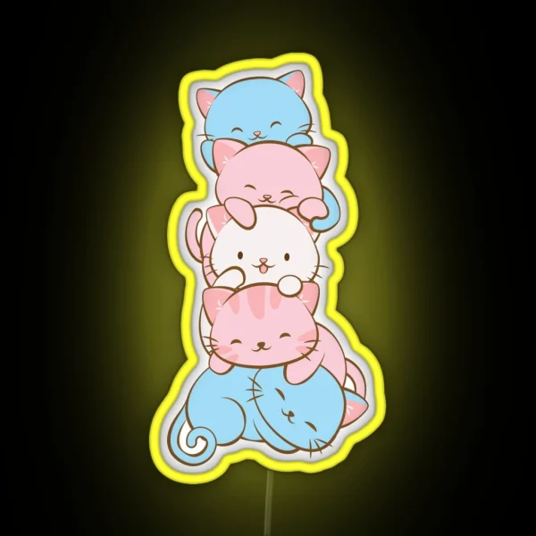 Transgender Pride Flag Cute Kawaii Cats Subtle LGBTQ RGB Neon Sign