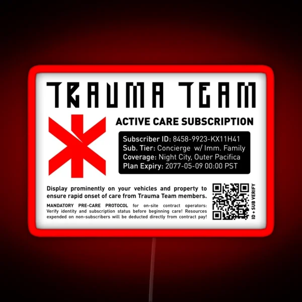 Trauma Team Active Care Subscription RGB Neon Sign