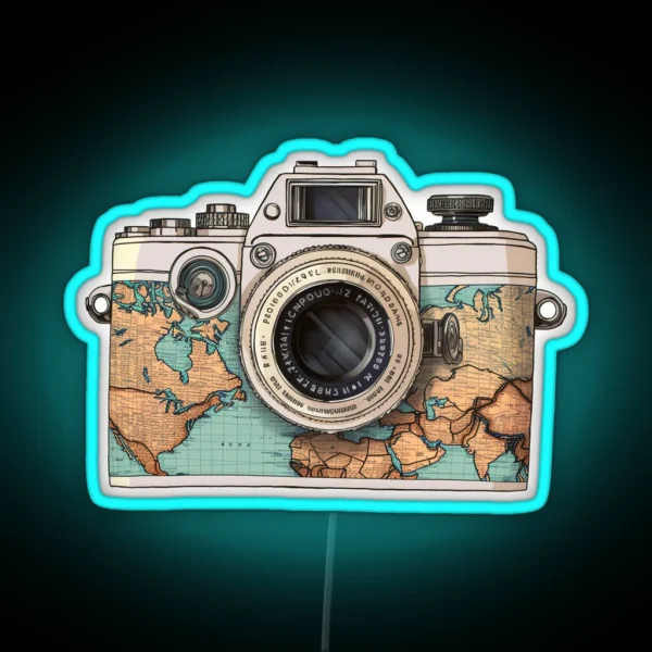Travel The World Camera Old Camera RGB Neon Sign