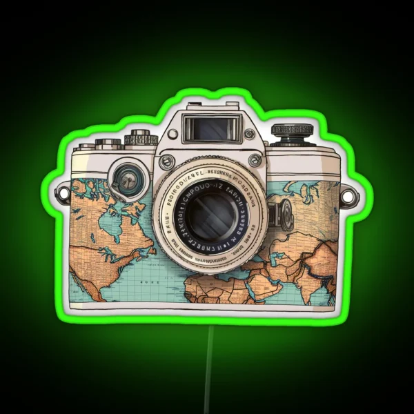 Travel The World Camera Old Camera RGB Neon Sign