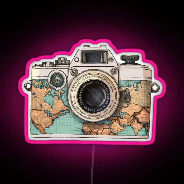 Travel The World Camera Old Camera RGB Neon Sign