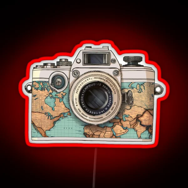 Travel The World Camera Old Camera RGB Neon Sign