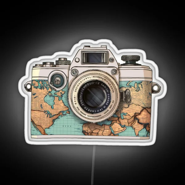 Travel The World Camera Old Camera RGB Neon Sign