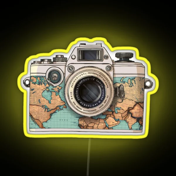 Travel The World Camera Old Camera RGB Neon Sign