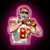 Customizable Kansas City Chiefs-inspired neon sign with glowing hand heart design.