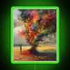 Neon tree of life with colorful chaotic LED illuminated accents