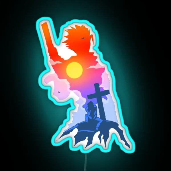 Trigun Vash X Wood Silhouette Art RGB Neon Sign