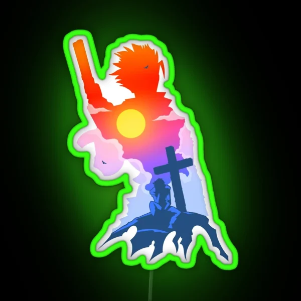Trigun Vash X Wood Silhouette Art RGB Neon Sign