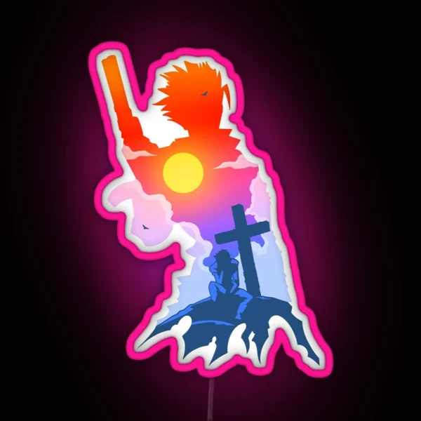 Trigun Vash X Wood Silhouette Art RGB Neon Sign