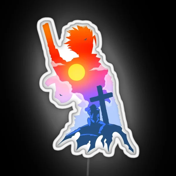 Trigun Vash X Wood Silhouette Art RGB Neon Sign