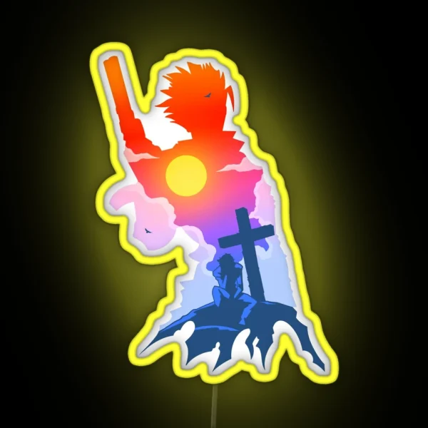 Trigun Vash X Wood Silhouette Art RGB Neon Sign