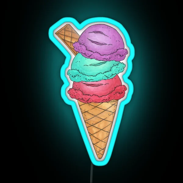 Triple Scoop Ice Cream Cone RGB Neon Sign