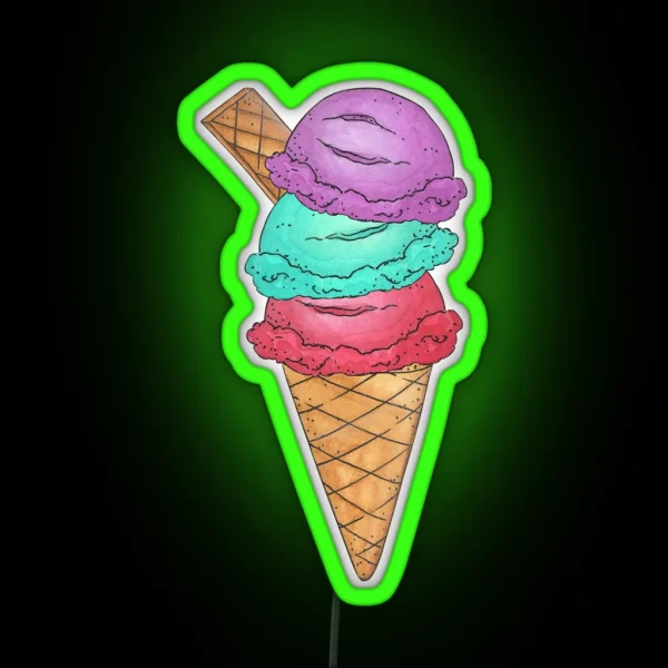 Triple Scoop Ice Cream Cone RGB Neon Sign
