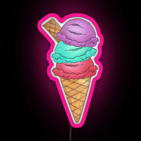 Triple Scoop Ice Cream Cone RGB Neon Sign