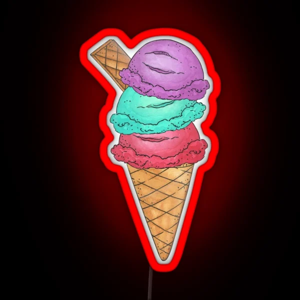 Triple Scoop Ice Cream Cone RGB Neon Sign
