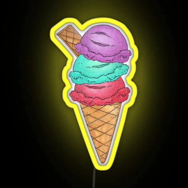 Triple Scoop Ice Cream Cone RGB Neon Sign