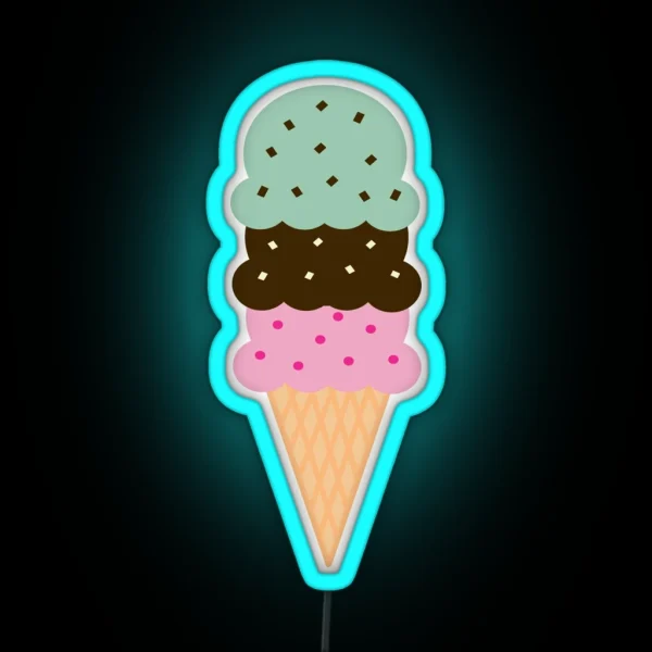 Triple Scoop Ice Cream Cone RGB Neon Sign