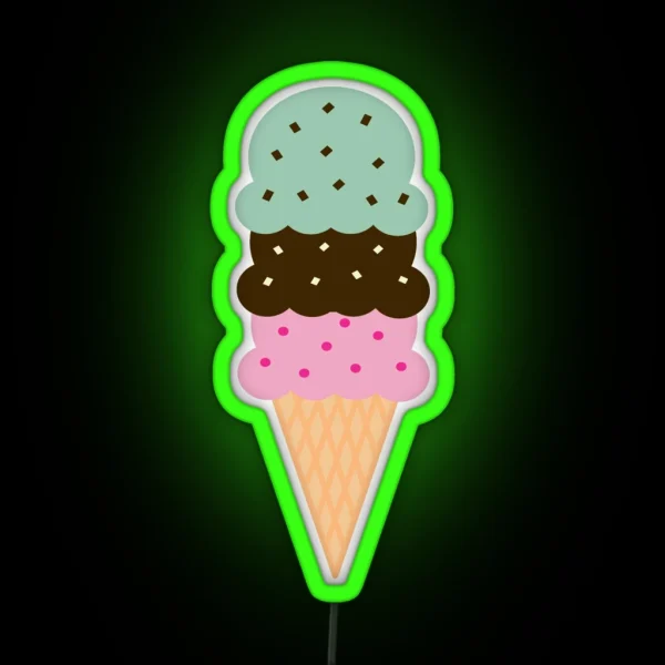 Triple Scoop Ice Cream Cone RGB Neon Sign