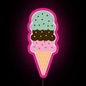 Triple Scoop Ice Cream Cone RGB Neon Sign