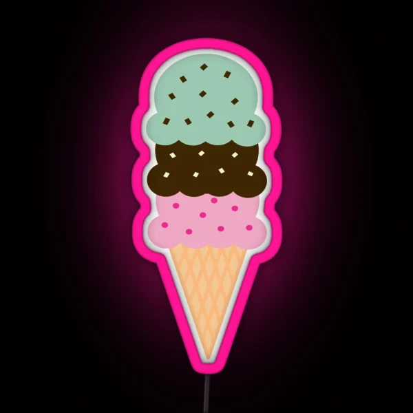 Triple Scoop Ice Cream Cone RGB Neon Sign