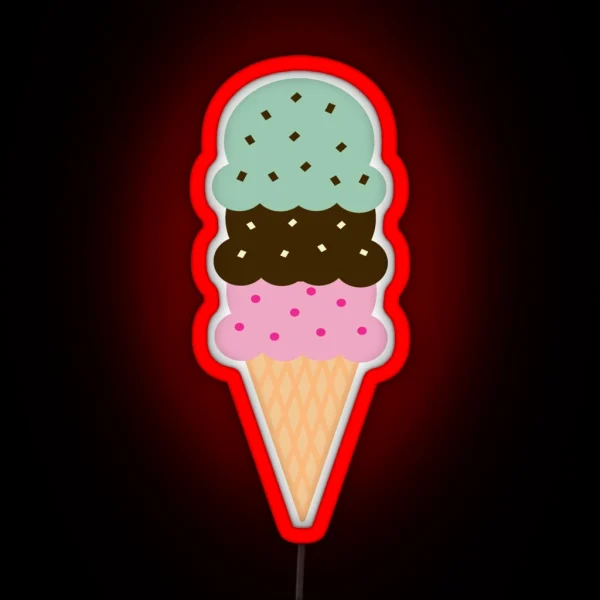 Triple Scoop Ice Cream Cone RGB Neon Sign