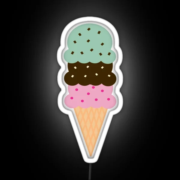 Triple Scoop Ice Cream Cone RGB Neon Sign