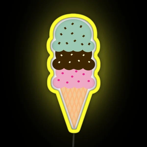 Triple Scoop Ice Cream Cone RGB Neon Sign