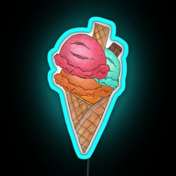Triple Scoop Waffle Cone RGB Neon Sign