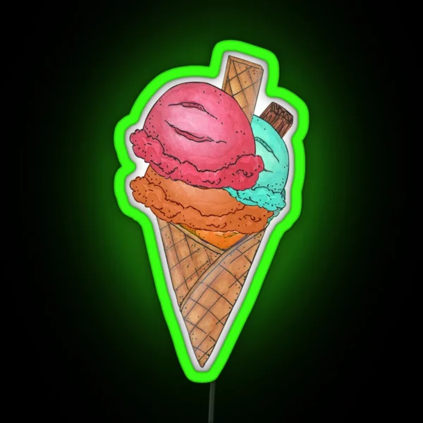 Triple Scoop Waffle Cone RGB Neon Sign
