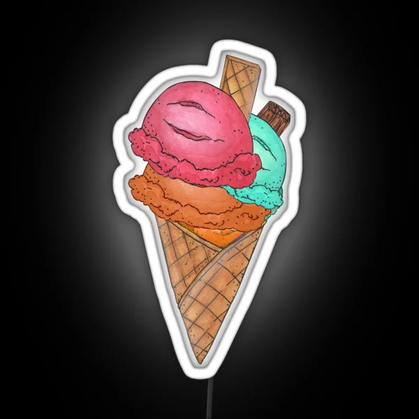 Triple Scoop Waffle Cone RGB Neon Sign