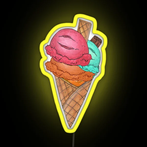 Triple Scoop Waffle Cone RGB Neon Sign