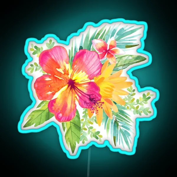 Tropical Colorful Flowers RGB Neon Sign