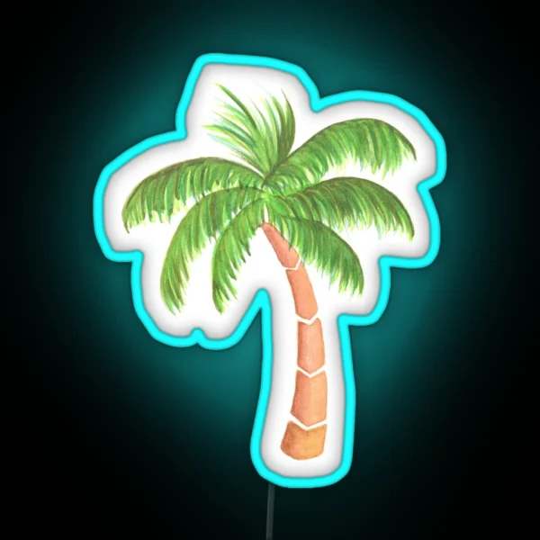 Tropical Palm Tree Watercolor RGB Neon Sign
