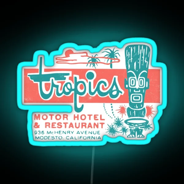 Tropics Motor Hotel Tiki 1950s Polynesian Retro Surf RGB Neon Sign