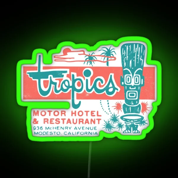 Tropics Motor Hotel Tiki 1950s Polynesian Retro Surf RGB Neon Sign