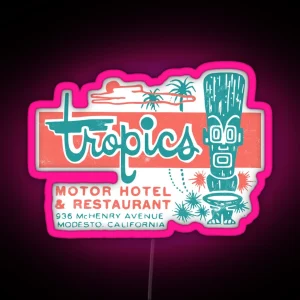 Tropics Motor Hotel Tiki 1950s Polynesian Retro Surf Style RGB Neon Sign