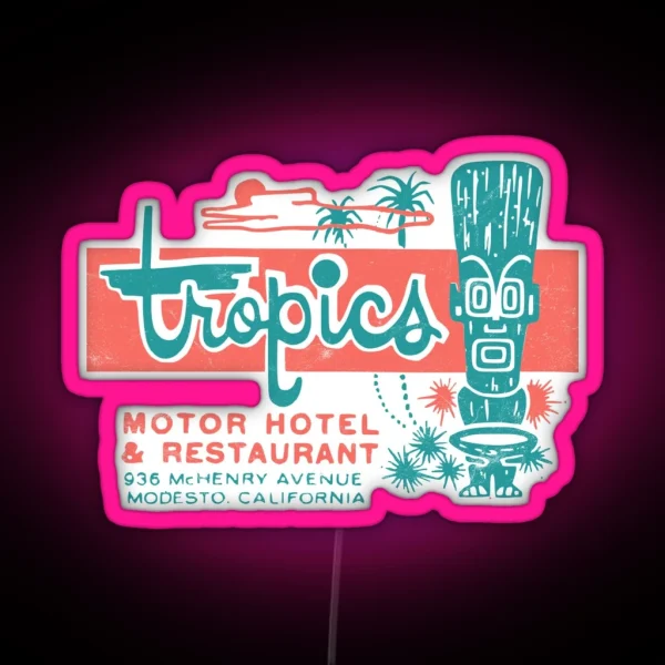 Tropics Motor Hotel Tiki 1950s Polynesian Retro Surf RGB Neon Sign