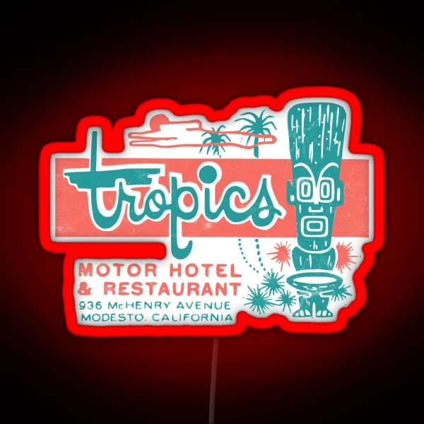 Tropics Motor Hotel Tiki 1950s Polynesian Retro Surf RGB Neon Sign