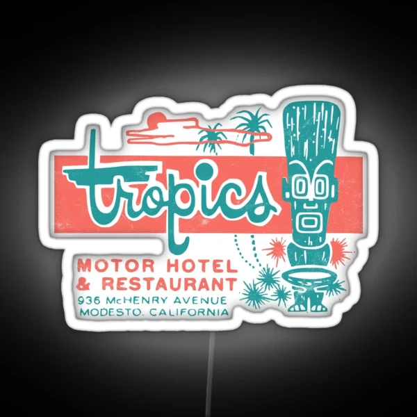 Tropics Motor Hotel Tiki 1950s Polynesian Retro Surf RGB Neon Sign