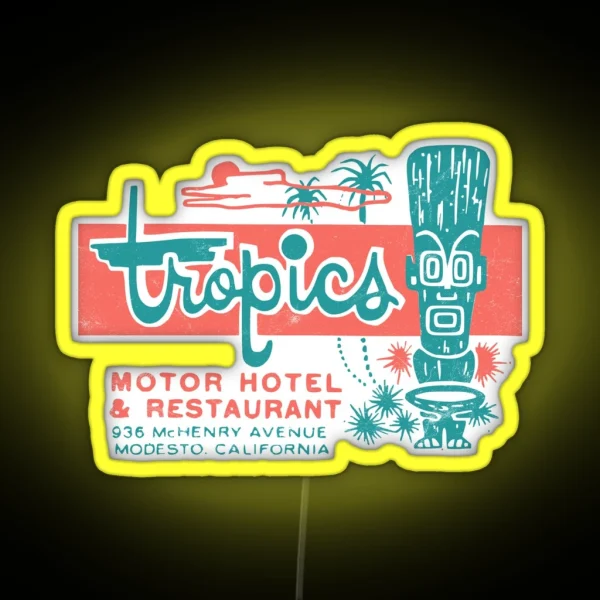 Tropics Motor Hotel Tiki 1950s Polynesian Retro Surf RGB Neon Sign