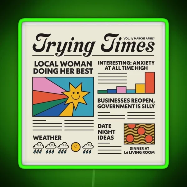 Trying Times Aesthetic Colourful Sunshine Smily Rainy RGB Neon Sign