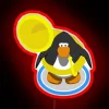 Vibrant tuba playing penguin shines in bright colorful RGB neon light