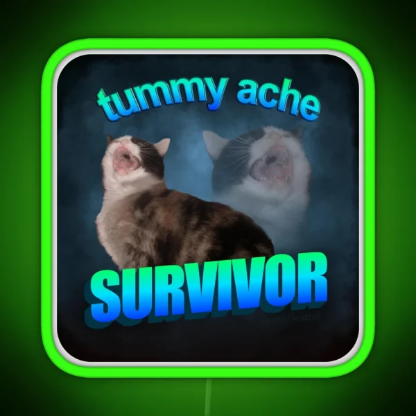 Tummy Ache Survivor Cat Word Art RGB Neon Sign