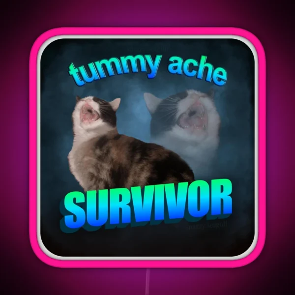 Tummy Ache Survivor Cat Word Art RGB Neon Sign
