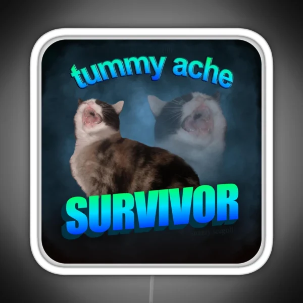 Tummy Ache Survivor Cat Word Art RGB Neon Sign