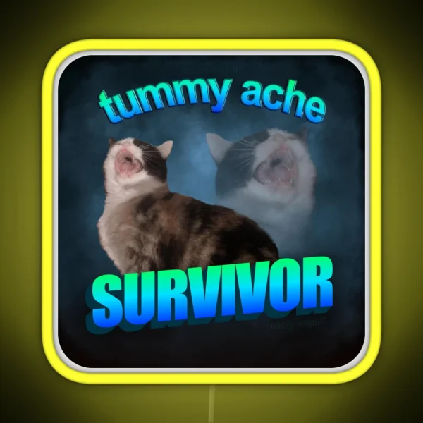 Tummy Ache Survivor Cat Word Art RGB Neon Sign