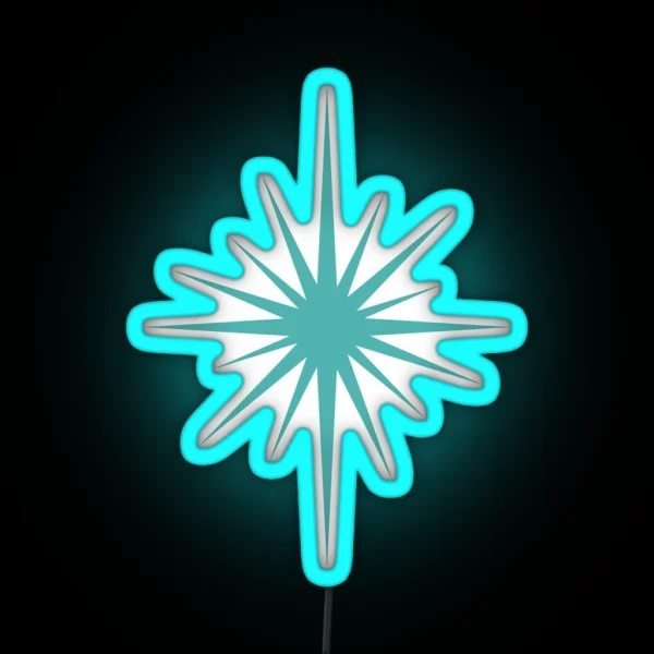 Turquoise Blue Starburst Retro Atomic Era RGB Neon Sign